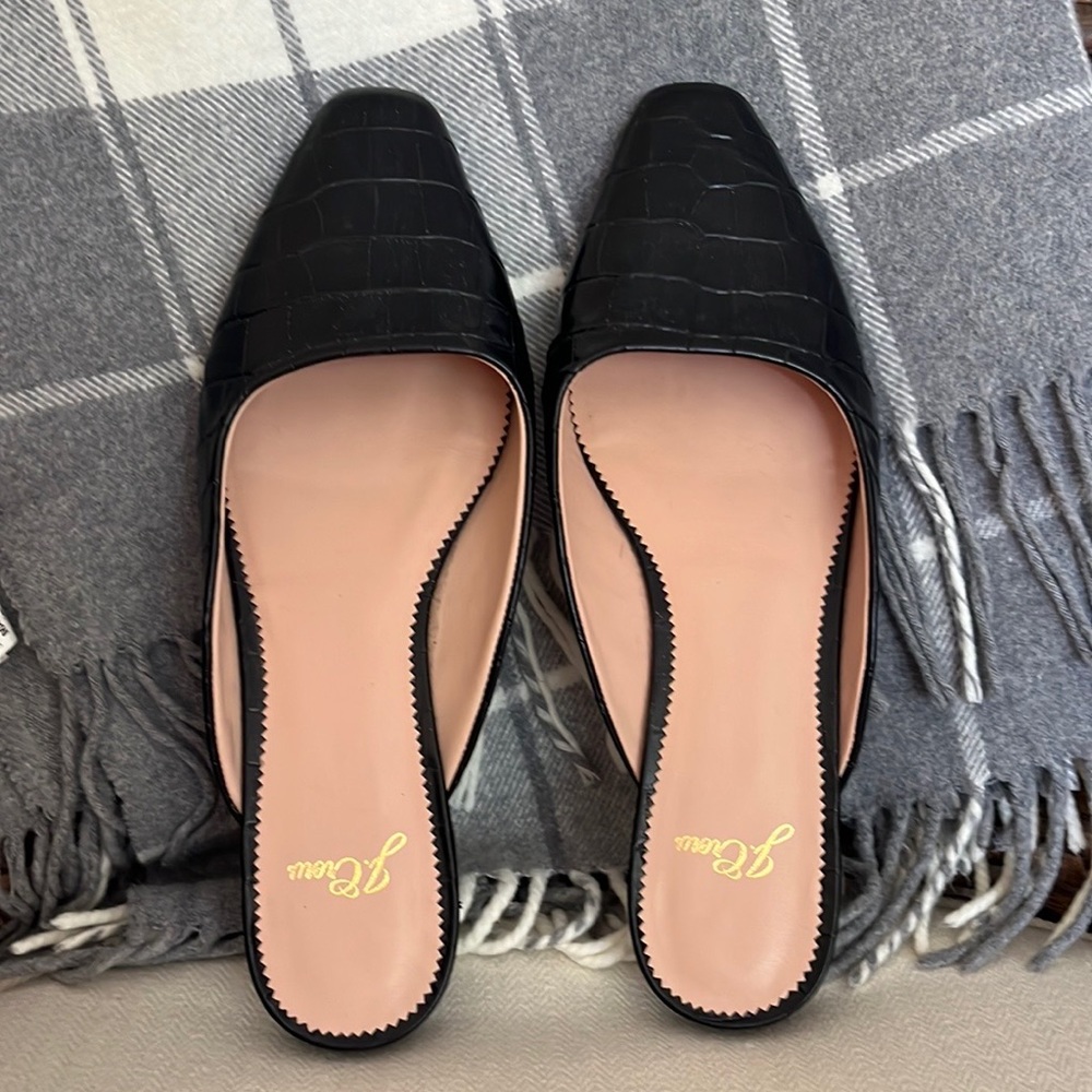 J. Crew Black Croc Leather Mule Flats